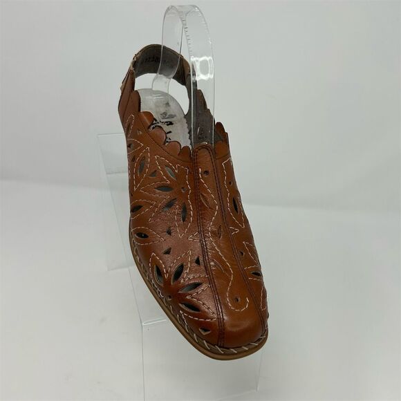 Rieker Brown Leather Slingback Sandals Size 39 (US 8) Cutout Floral Design - Picture 2 of 13